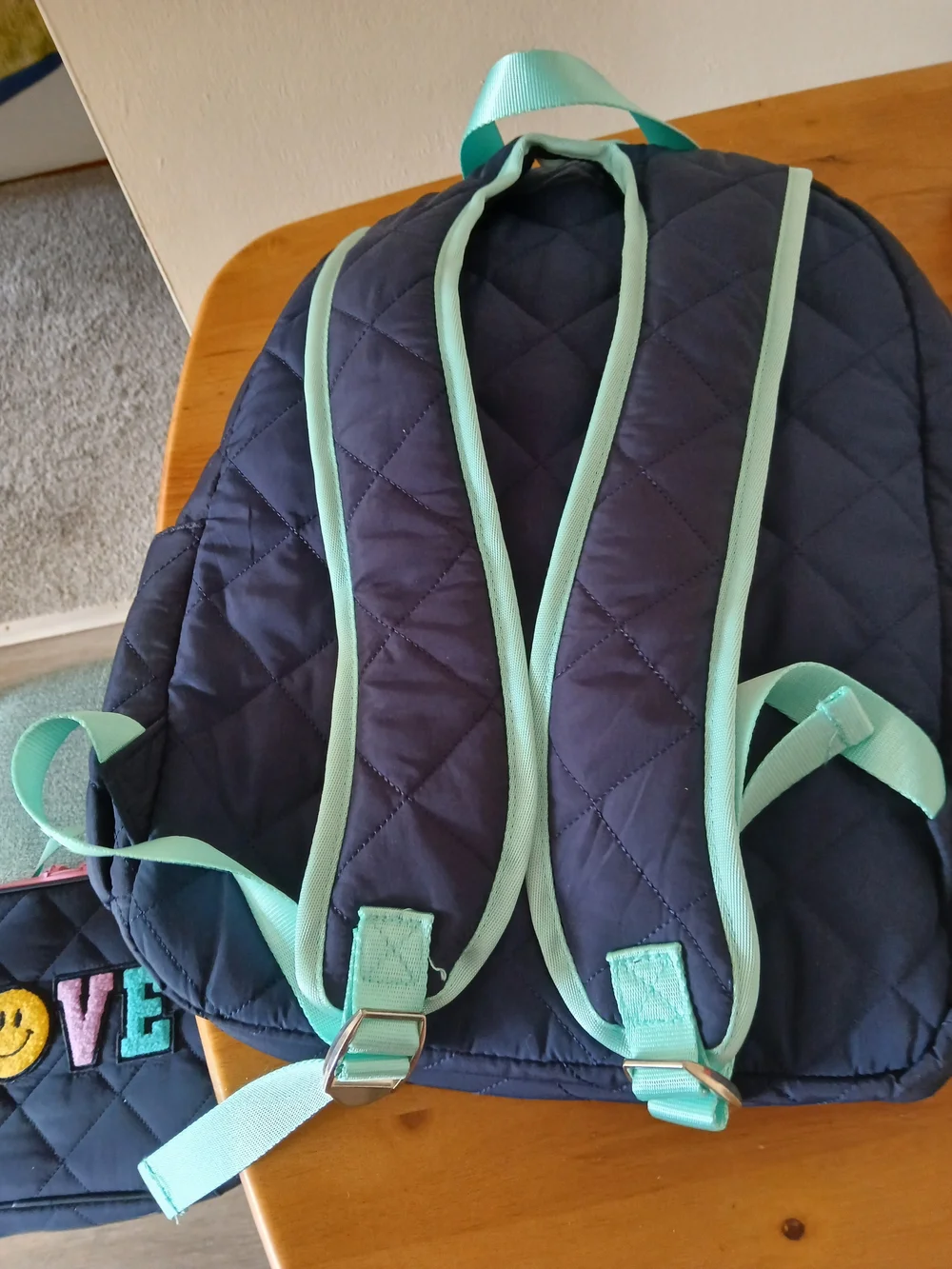 Kids Navy Quilted Backpack with Colorful LOVE Patch